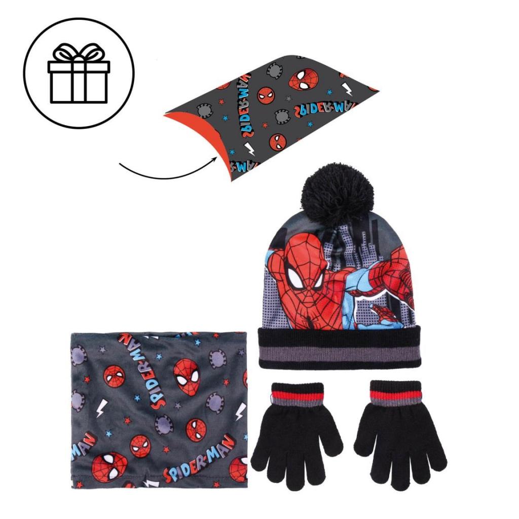 SPIDERMAN – Bommelmütze + Handschuhe + Halswärmer-Set – 3-teilig für Kinder