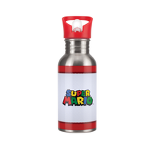 Lade das Bild in den Galerie-Viewer, SUPER MARIO – Mario – Metall-Wasserflasche mit Strohhalm, 480 ml
