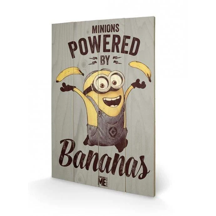 MINIONS - Powered By Bananas - Impression sur bois 40x59cm