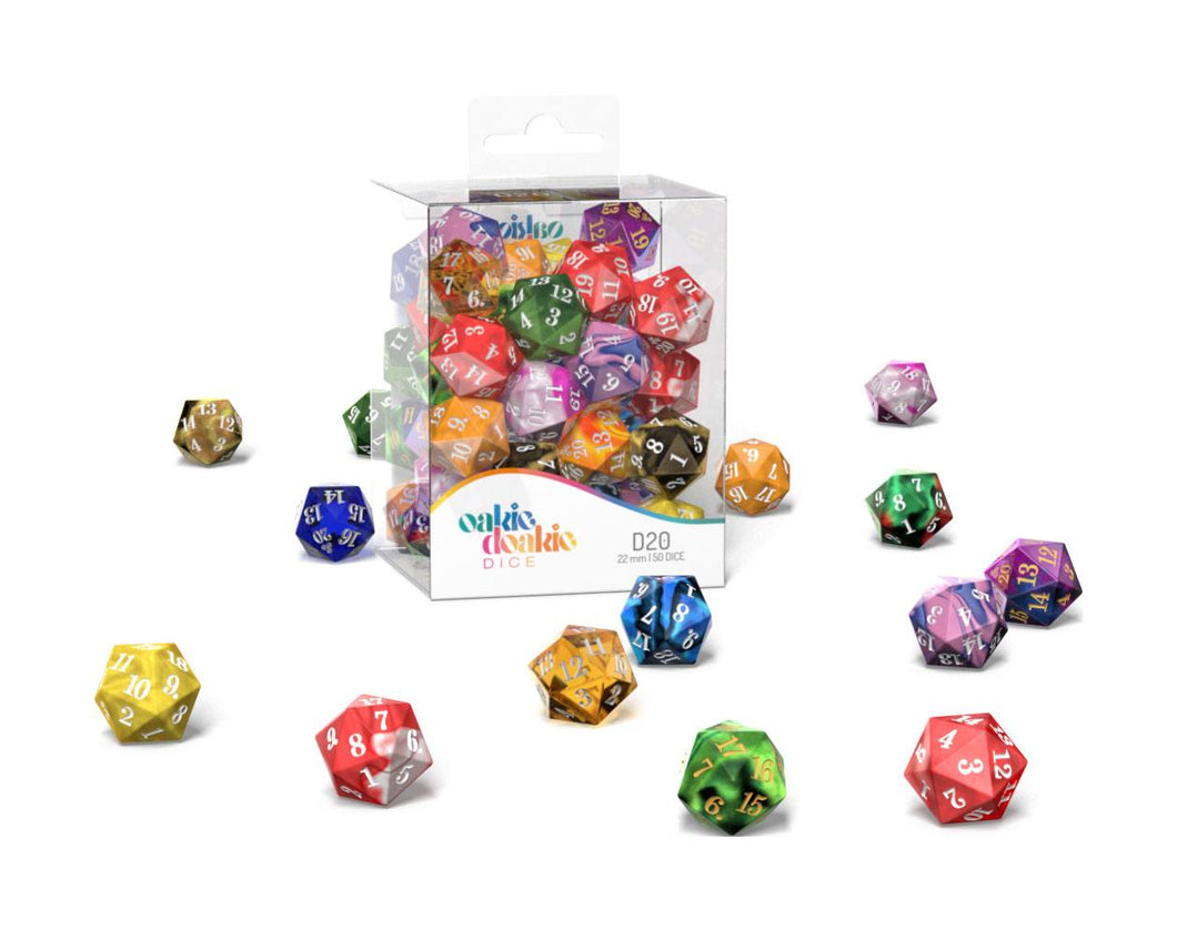 Oakie Doakie Dice Retail Pack Spindown Dice D20 22mm Mixed (50)